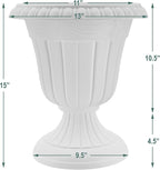 PL10WW Classic Traditional Plastic Urn Planter, 15" x 13", Whitewash