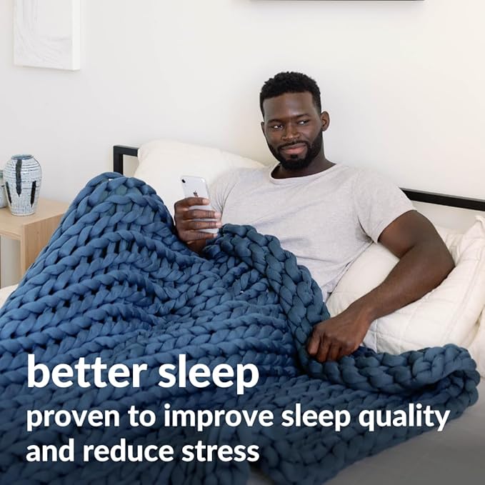 Nuzzie Chunky Knit Blanket - Breathable, Cooling, Hand Made Knit Throw Blanket for Sleep - Machine Washable, Stylish Decor Design (Dusty Blue, Throw | 12lbs | 44"x60")