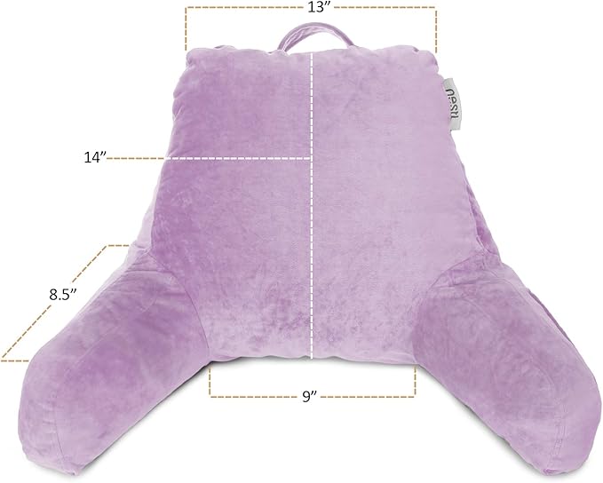 Nestl Reading Pillow for Kids, Small Bed Pillow, Back Pillow for Sitting in Bed, Memory Foam Chair Pillow, Reading & Bed Rest Pillows, Lavender Back Pillow for Bed, Arm Pillow with Pockets