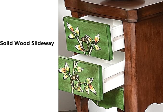 Solid Wood Side Table, Vintage Coffee Tables w/2 Drawer, 30" H Accent Rustic End Table for Living Room Bedroo (Apricot)