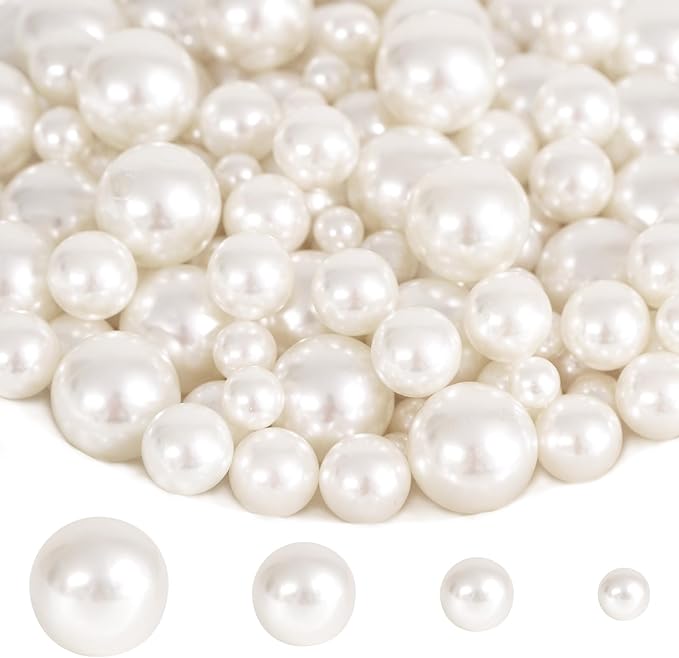 300Pcs Pearl Vase Filler, Ivory No Hole Faux Pearl Beads for Centerpieces Vases, Candle Centerpieces, Wedding Birthday Party Home Decor 8/10/14/20mm