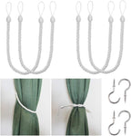 BEL AVENIR Curtain Rope Tiebacks, Drapery Rope Holdbacks with 4 Metal Screw Hooks (White-4 Pack)