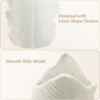 White Matte Ceramic Leaf-Shaped Vase – BEAHOT Modern Minimalist Decorative Flower Vase with Embossed Leaf Texture for Table Centerpiece, Home & Office Decor
