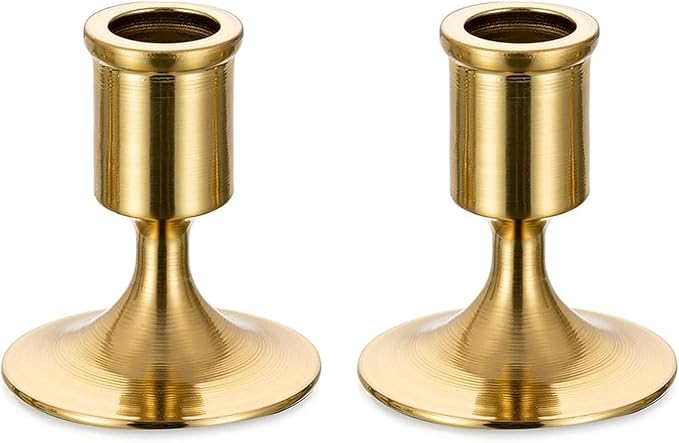Romadedi Gold Candlestick Candle Holders for Taper, 2 PCS Gold Brass Color Candle Stick Candle Holder for Table Centerpiece, Wedding Reception, Festive Christmas Mantel Decoration or Home Decor