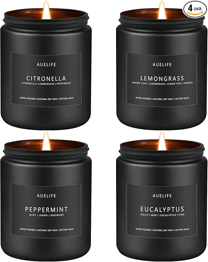 Outdoor Candle Set | Citronella/Mint/Eucalyptus/Lemongrass Summer Scented, Natural Candle Gifts - 4Pack Candles - Citronella Candles for Indoor or Outdoor Use - 28 oz,200 Hours Burn Time
