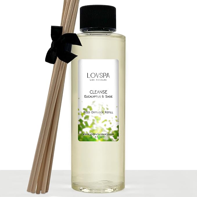 LOVSPA Cleanse Eucalytpus Sage Diffuser Oil - Luxury Essential Oils for Diffuser Refill & Air Freshener Room Spray - Long-Lasting & Natural Home Fragrance, Scented Oil for Diffusers, USA Made, 4oz