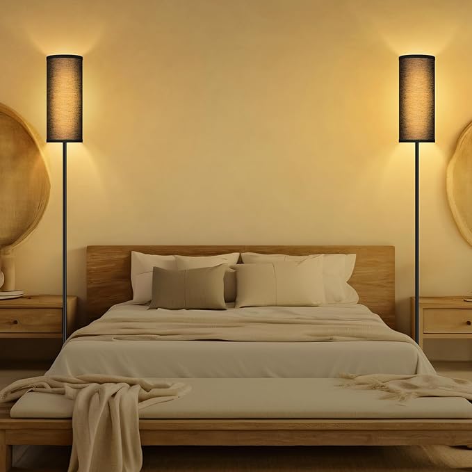 BoostArea Floor Lamps for Living Room, Dimmable floor lamp with 3 Color Temperatures Bulb, Black LED Floor Lamp, Modern Standing Lamp for Bedroom/Office/Study/Farmhouse(9W LED Bulb, Black Linen Shade)