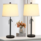 Bedside Table Lamps Set of 2: Tall Black Table Lamps for Living Room End Table | Height Adjustable 3-Way Dimmable Nightstand Lamp with Pull Chain Switch Modern Lamps for Bedroom Office(Bulbs Included)