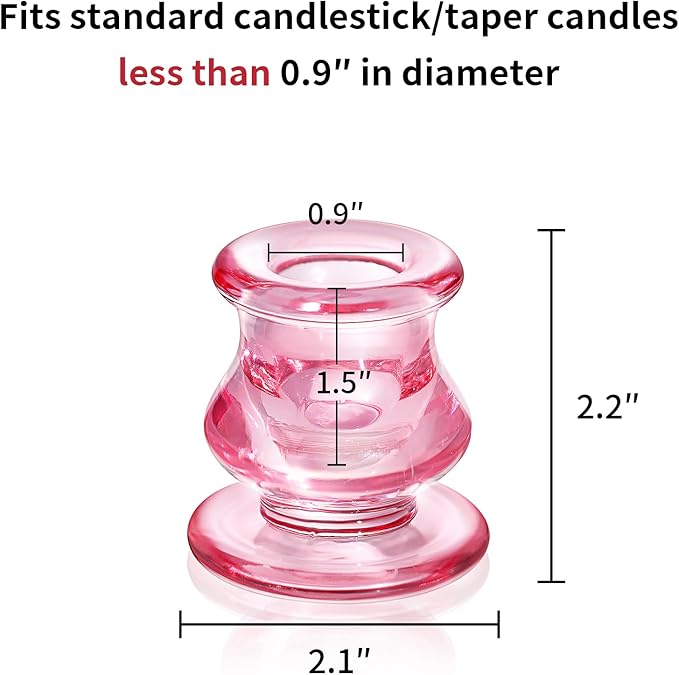 12pcs Pink Candlestick Holders, Pink Glass Candle Holders for Pillar Candles, Taper Candle and Tealight Candles, Taper Candle Holders for Wedding, Table Centerpiece