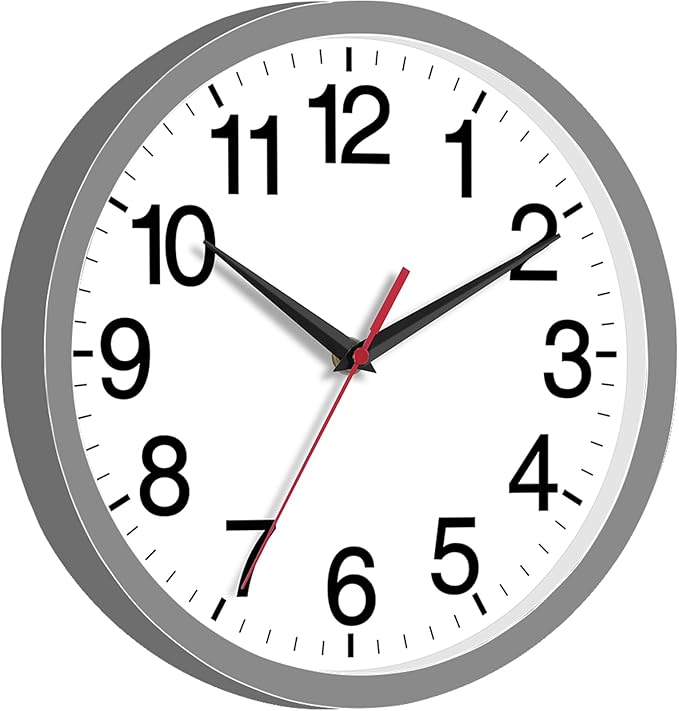 Wall Clock Modern 8 Inch Battery Operated Silent Non Ticking Small Analog Clock Decorative for Bedroom Kitchen Bathroom Office Home (Gray)
