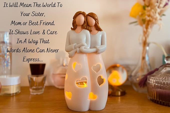 Sisters for Mom | Candle Holder Statue with Flickering LED Candle | Mothers Day, Friendship Bday, Bestie, BFF Christmas Unique Present for Her