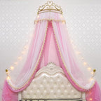 Girl Bed Curtain Princess Crown Mosquito Netting Children Room Decor Bedside Yarn Net Romantic Princess Tents Bed Canopy Valance (Pink)