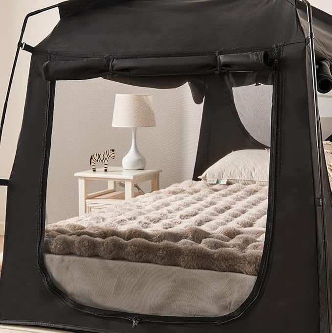 Privacy Blackout Sleep Bed Tent for Adults Kids Portable Bed Canopy Lightweight Breathable Mesh Windows Tents