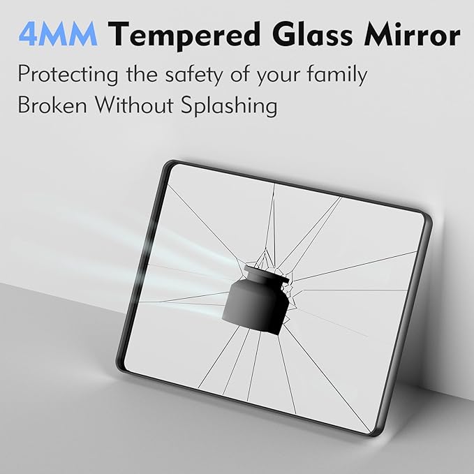 Black Bathroom Mirror 22X30 Inch, Black Metal Framed Mirror for Wall, Rounded Rectangle Matte Bathroom Vanity Mirror with Tempered Glass, Anti-Rust, Horizontal/Vertical