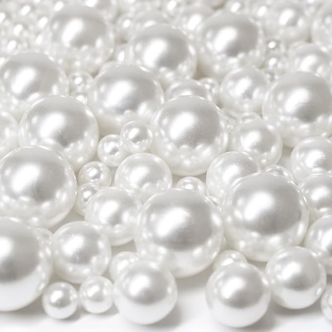 300Pcs Vase Filler White No Hole Faux Pearl Beads for Vase Filling Decorations, Candle Centerpieces, Wedding Centerpieces, Home Party Decor (8/14/20mm)