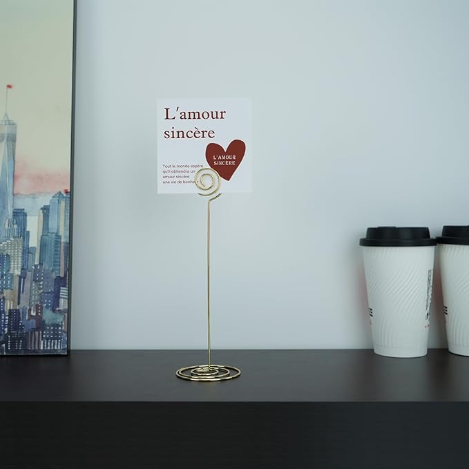 Place Card Holders - 10pcs 8.6" Tall Table Card Holders Table Number Holders Table Picture Stand Wire Photo Holder for Place Cards Wedding Party Office Desk Name Memo Menu Clips (Gold)