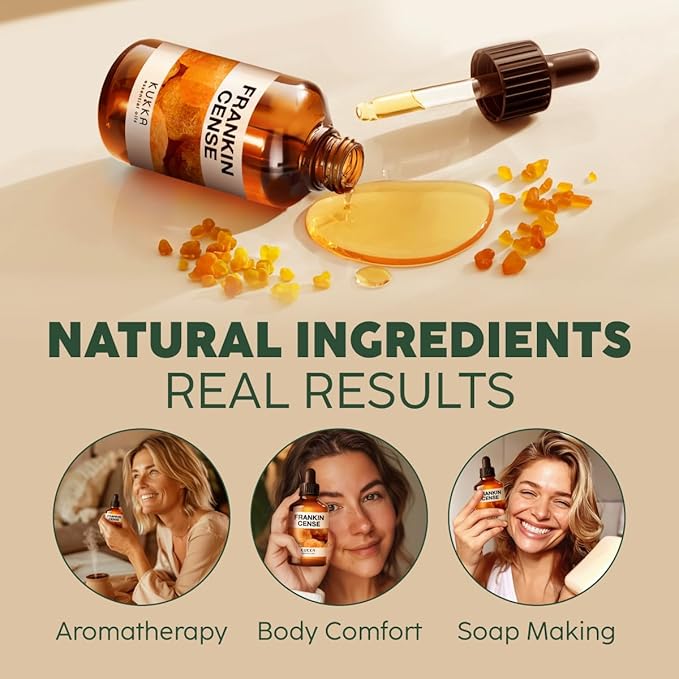Kukka Frankincense Essential Oil for Face & Skin - 4 Fl Oz - 100% Pure Natural Frankincense Oil Made from Ethiopia Resin - A Holy & Woody Scent for Body Comfort, Aromatherapy & DIY Soap Making