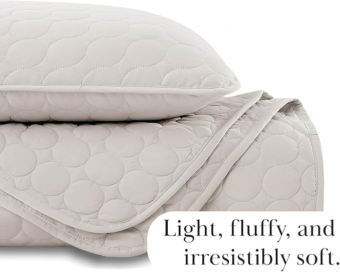 Southshore Fine Living, Inc. Quilted Summer Comforter, King Size Quilt Bedding Set with 2 Pillow Shams, Geometric Circle Design, Lightweight Bedspread, California/King Size Coverlet, Comfy Soft, Bone