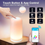 Dimmable Touch Night Light - 7 Brightness & 13 RGB Colors, Portable Bedside Lamp, Touch & App Control, Smart LED Lamp for Nursery, Reading, Decor