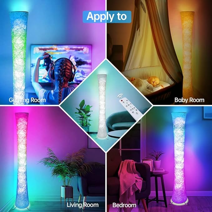 2 Pcs Floor Lamp, 61'' Smart RGB LED Corner Lamp with Music Sync and 16 Million DIY Colors, 3 Color Temperature, APP & Remote Control, Color Changing Standing Floor Lamp for Bedroom Living Room
