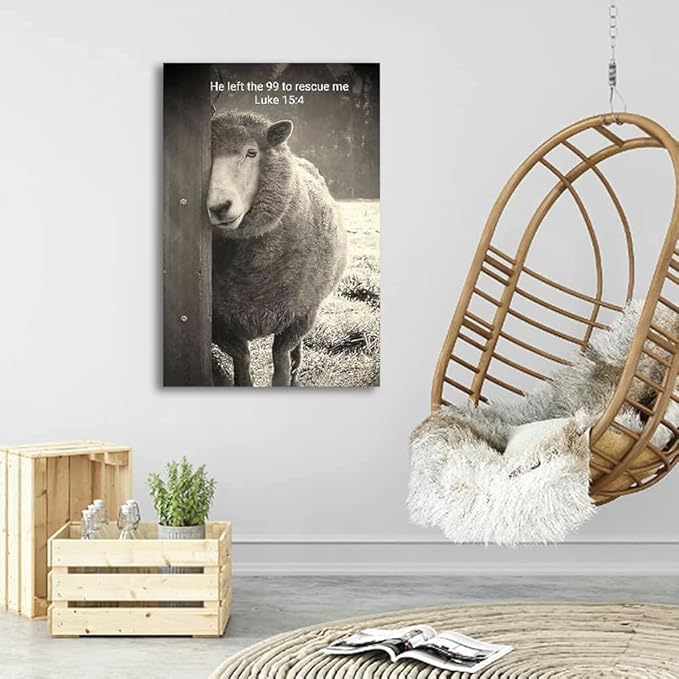 ART Jesus Saving Lamb Canvas Wall Jesus He Left the 99 to rescue Me Lamb Picture Wall Canvas Print Christian Framed Canvas Wall Decor