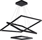 Led Chandelier 3 Rings Square Modern Led Pendant Lighting Dimmable Ceiling Pendant Light for Dining Room Living Room Kitchen Bedroom 15.7"+19.6"+31.4" Black