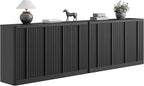 Fluted Buffet Cabinet with Storage, 120" Sideboard Buffet Storage Cabinet with 8 Doors & Adjustable Shelves, Coffee Bar Wood Credenza Cabinet for Kitchen, Dining Room, Living Room, Black(2PCS)