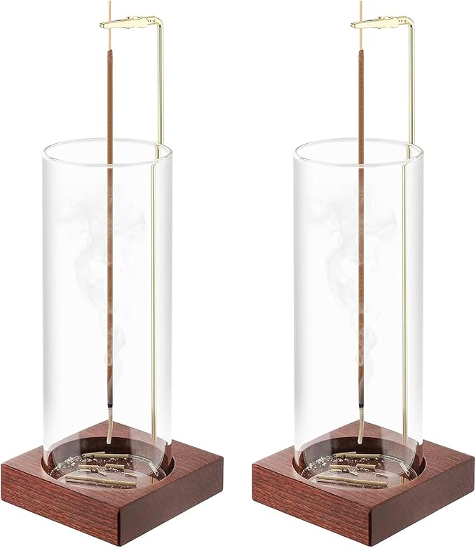 2pcs Incense Holder,Wooden Incense Holder for Sticks with 20 Incense Sticks, Anti-ash Incense Burner with Glass Ash Catcher for Meditation Yoga Spa Gift