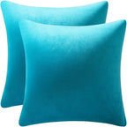 Throw Pillow Cases 22x22 Turquoise: 2 Pack Cozy Soft Velvet Square Decorative Pillow Covers for Farmhouse Home Decor