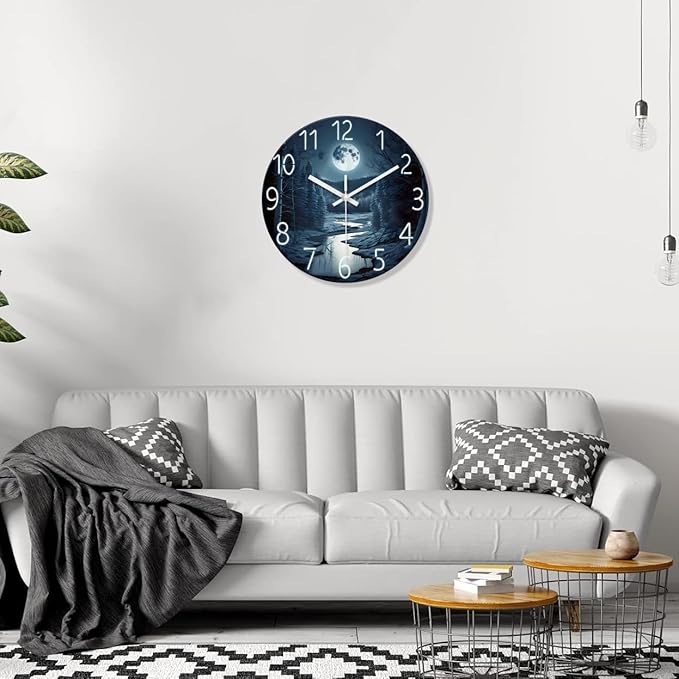 XFM Moon Forest Wall Clock 20 Inch Silent Non-Ticking Wall Clocks Battery Operated Modern Large Decorative Round Clock for Kitchen Bedroom Living Room Office