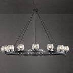 Black Wagon Wheel Chandelier, 59 Inch Black Chandeliers with Unique Glass Shade, 15-Light Crystal Large Wagon Wheel Chandeliers for Dining Room, High Ceiling Round Chandelier for Living Room, Foyer