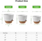 FaithLand 3-Pack Planter Pots, 10 9 8 Inch Self Watering Flower Pots for Indoor Outdoor Garden Plants, White with Brown