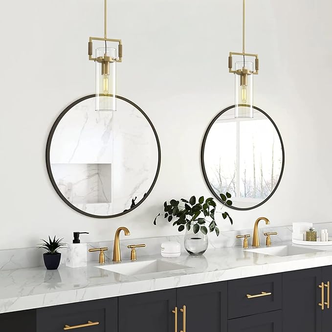 Brass Pendant Lights Kitchen Island, Modern Gold Pendant Lights,12Inch Glass Knurled Kitchen Pendant Lighting Over Island,Farmhouse Island Lights For Kitchen Sink,Bathroom,Bedroom,Included E26 Bulbs