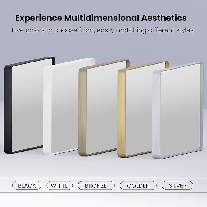 Black Bathroom Mirror 36X36 Inch, Black Metal Framed Mirror for Wall, Rounded Rectangle Matte Bathroom Vanity Mirror with Tempered Glass, Anti-Rust, Horizontal/Vertical