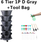 Vertical Planter, 6 Tier Stackable Strawberry Planter with Garden Tool Set, Movable Indoor/Outdoor Garden Herb Pot for Growing Vegetables and Succulents, Dark Gray