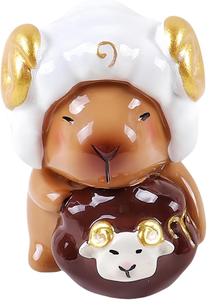 Capybara Zodiac Figurine, Aries Animal Theme Desk Decor, Resin Collectible (Aries)