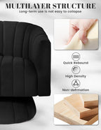 Kromax Swivel Accent Chair with Armrest, Mid Century 360 Degree Swivel Barrel Chair Overstuffed Tufted Velvet, Ideal for Living Room, Bedroom, Reading Room, Black