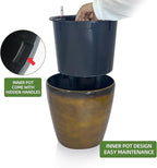 Dexceder 18x17 Self Watering Planter with Wheels Indoor Outdoor, Inner Pot Design, Thickened Large Floor Standing Flower Plant Pot with Water Level Indicator (Yellow Brown Gradient)