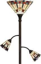 Bieye L10812 Mission Tiffany Style Stained Glass Floor Lamp for Reading Working Decorating, 3-Lights, 70 inches Tall