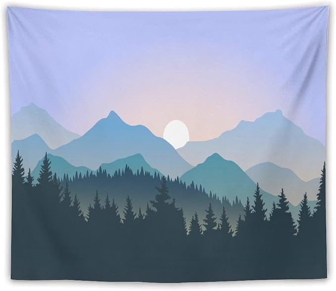 HZOHNAGO Mountain Tapestry Forest Mountain Sunrise Pattern Printed Wall Tapestry Wall Hanging for Bedroom Living Room Dorm 60" W x 50" H