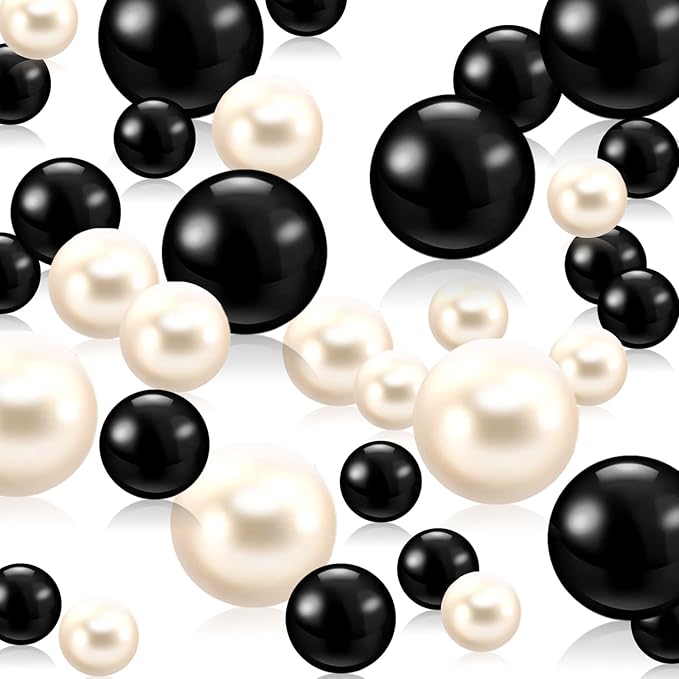 Black White Vase Filler | 150PCS Pearls Bead for Centerpieces Vases | 8/14/20 mm No Hole Beads, Fake Pearls for Wedding Birthday Theme Party Table Centerpieces Decor
