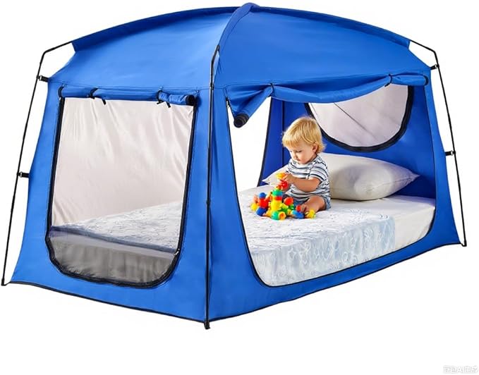 Privacy Blackout Sleep Bed Tent for Adults Kids Portable Bed Canopy Lightweight Breathable Mesh Windows Tents
