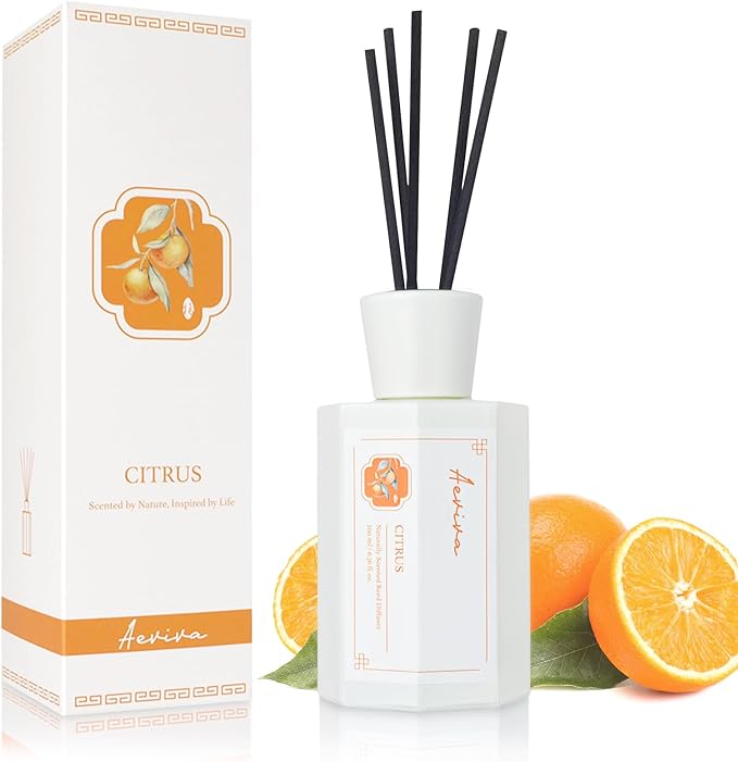 Reed Diffuser Set, Citrus Scented Oil Diffuser, 6.76 fl oz (200 ml) Home Fragrance Diffuser with Reed Sticks, Air Fresheners for Home, Bathroom Shelf Decor