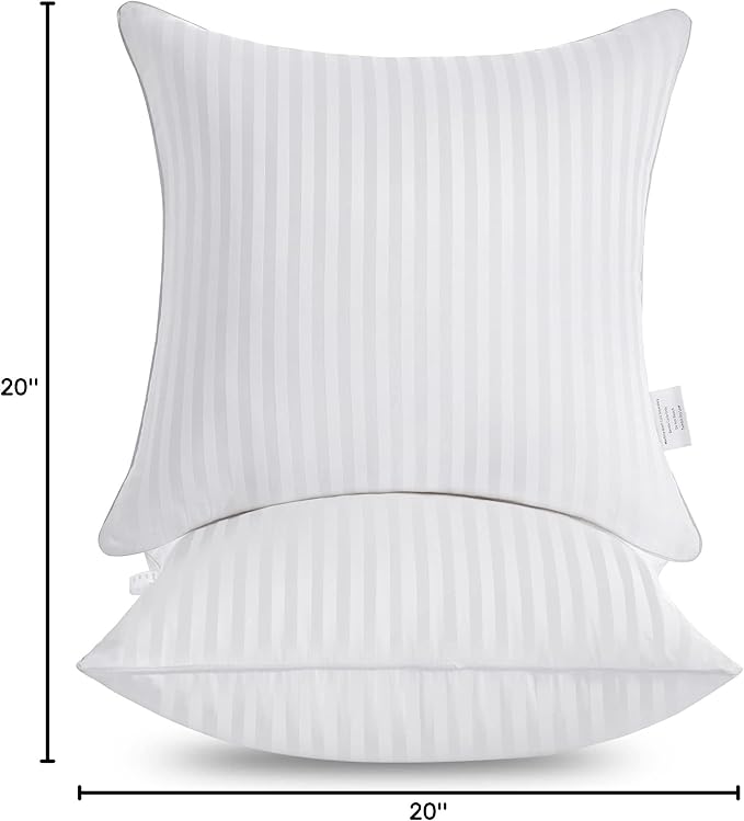 Oubonun 20 x 20 Throw Pillow Inserts, Firm and Fluffy Decorative Square Pillows for Couch Bed Sofa with Soft Cotton Cover White Cushion with Down Alternative Pack of 2