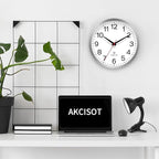 AKCISOT Atomic 10 Inch Wall Clock Analog Clocks for Indoor Kitchen, Battery Operated Clock for Bedroom Office Classroom Living Room(Silver)