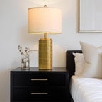 PoKat 23" Brass Gold Ceramic Table Lamps for Living Room, Retro Warm Gold Lamps for Night Stands, Vintage Bronze Decorative Lamps for Bedroom, Antique Gold Brown Nightstand Lamps for Home Decor