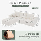 Boneless Sectional Cloud Couch Sofa for Living Room, 112" L-Shaped Modular Modern Lounge Sleeper Beige Couches with Chaise, No Assemble, Cordury Compression Upholstered Sofas