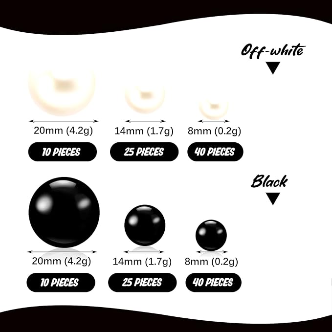 Black White Vase Filler | 150PCS Pearls Bead for Centerpieces Vases | 8/14/20 mm No Hole Beads, Fake Pearls for Wedding Birthday Theme Party Table Centerpieces Decor