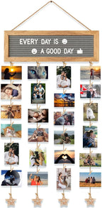 Picture Frames Collage Wall Decor Hanging Photo Display Frame Felt Letter Board with 340 Letters and 30 Clips, Unique DIY Collage Picture Frames for Dorm Room Decor, Christmas Birthday Party