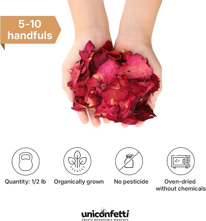 Dried Flower Red Rose Biodegradable Confetti - Real Flower Petals for Weddings, Flower Girl Toss, Wedding Send Off Ideas, Party Table Decoration | Boxed - 8oz (0.5lbs)